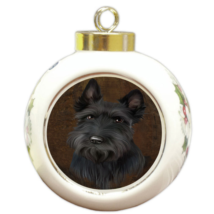 Rustic Scottish Terrier Dog Round Ball Christmas Ornament RBPOR54477