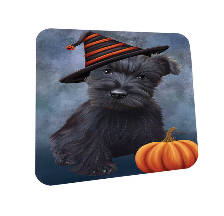 Happy Halloween Scottish Terrier Dog Wearing Witch Hat with Pumpkin Coasters Set of 4 CST54883