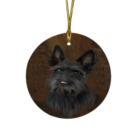 Rustic Scottish Terrier Dog Round Flat Christmas Ornament RFPOR54468