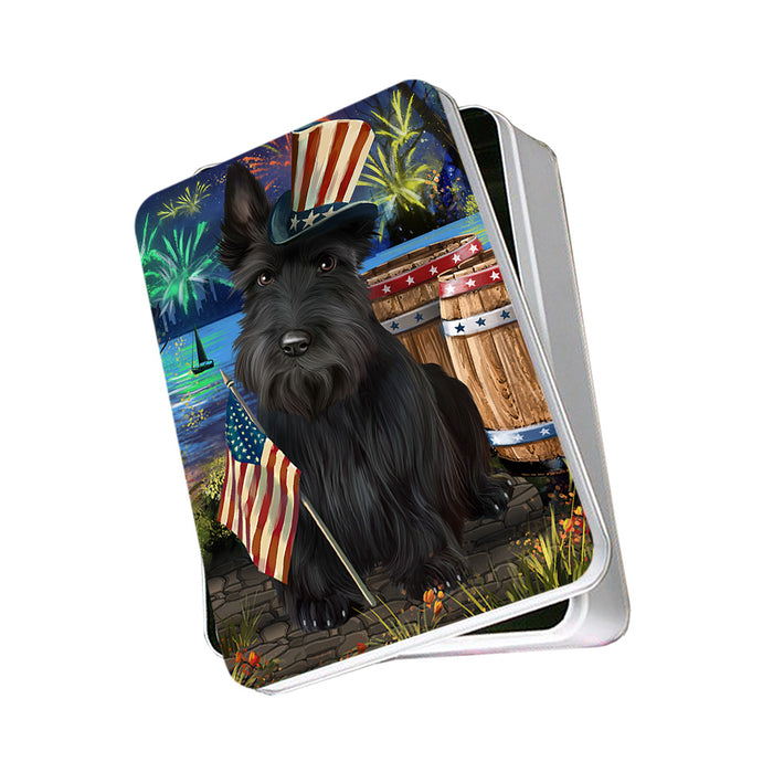 4th of July Independence Day Fireworks Scottish Terrier Dog at the Lake Photo Storage Tin PITN51218