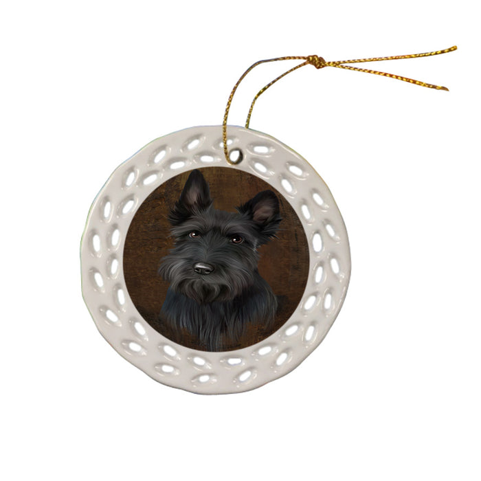 Rustic Scottish Terrier Dog Ceramic Doily Ornament DPOR54477