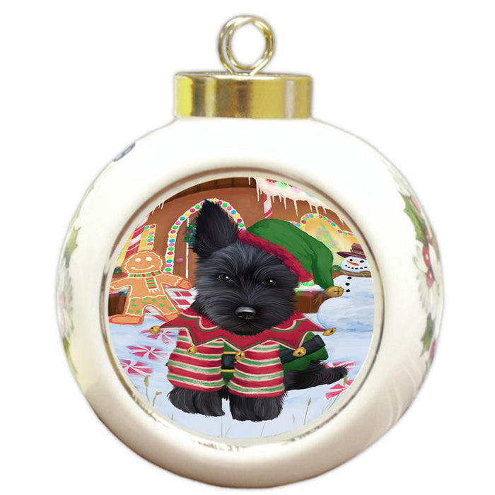 Christmas Gingerbread House Candyfest Scottish Terrier Dog Round Ball Christmas Ornament RBPOR56892