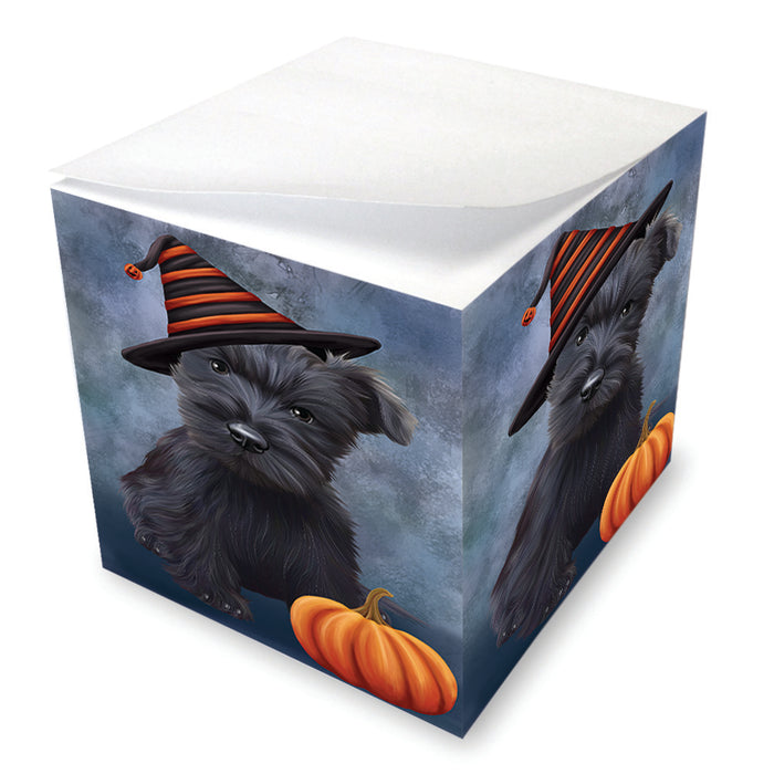 Happy Halloween Scottish Terrier Dog Wearing Witch Hat with Pumpkin Note Cube NOC56571