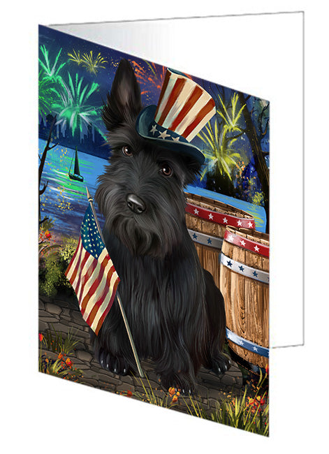 4th of July Independence Day Fireworks Scottish Terrier Dog at the Lake Handmade Artwork Assorted Pets Greeting Cards and Note Cards with Envelopes for All Occasions and Holiday Seasons GCD57683