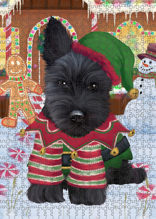 Christmas Gingerbread House Candyfest Scottish Terrier Dog Puzzle with Photo Tin PUZL94344