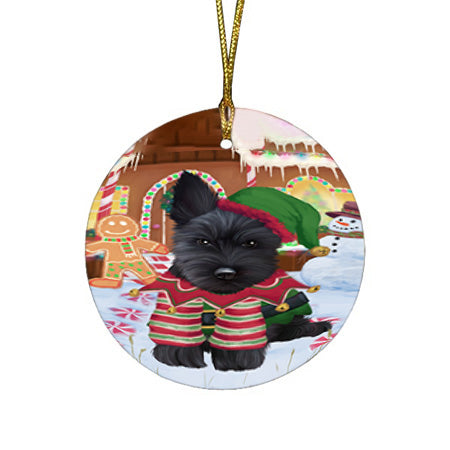 Christmas Gingerbread House Candyfest Scottish Terrier Dog Round Flat Christmas Ornament RFPOR56892