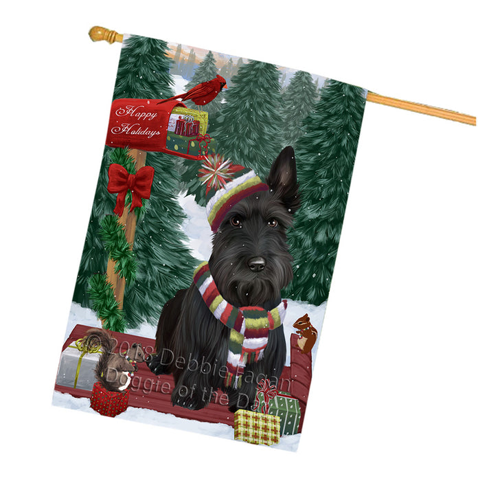 Merry Christmas Woodland Sled Scottish Terrier Dog House Flag FLG55453