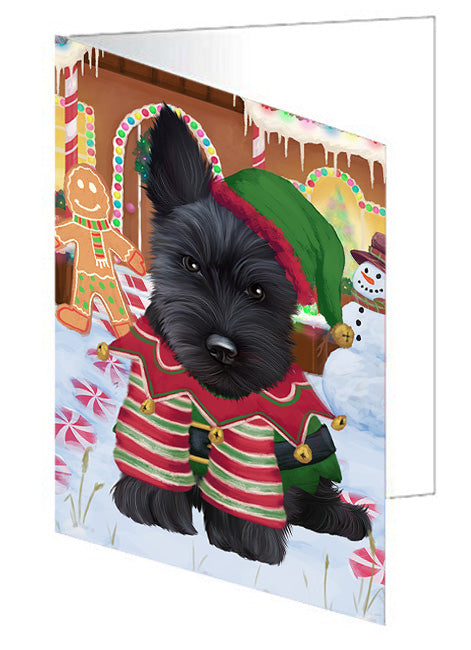 Christmas Gingerbread House Candyfest Scottish Terrier Dog Handmade Artwork Assorted Pets Greeting Cards and Note Cards with Envelopes for All Occasions and Holiday Seasons GCD74123