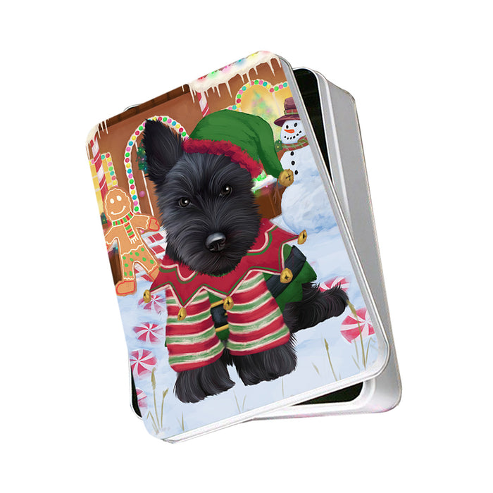 Christmas Gingerbread House Candyfest Scottish Terrier Dog Photo Storage Tin PITN56479