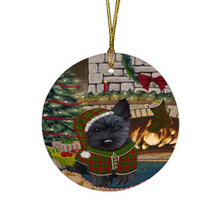 The Stocking was Hung Scottish Terrier Dog Round Flat Christmas Ornament RFPOR55958