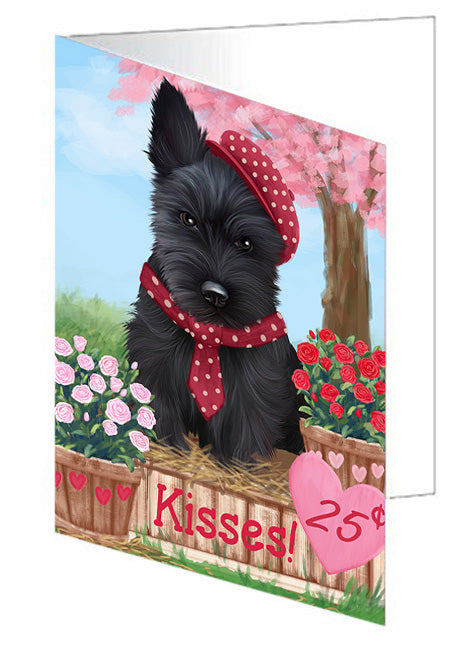 Rosie 25 Cent Kisses Scottish Terrier Dog Handmade Artwork Assorted Pets Greeting Cards and Note Cards with Envelopes for All Occasions and Holiday Seasons GCD72581