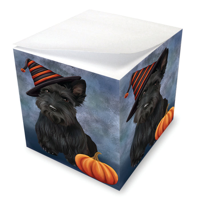 Happy Halloween Scottish Terrier Dog Wearing Witch Hat with Pumpkin Note Cube NOC56572