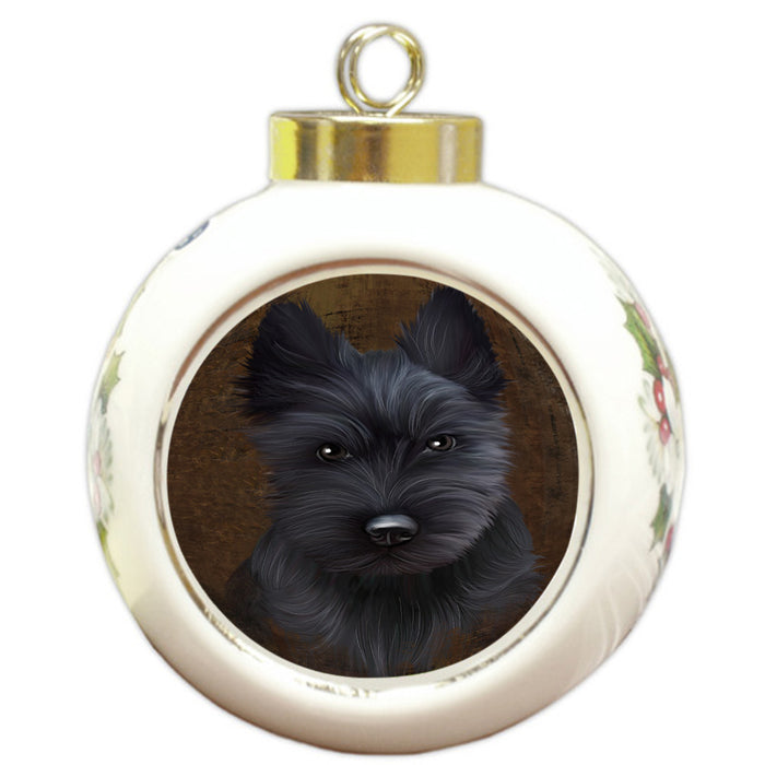 Rustic Scottish Terrier Dog Round Ball Christmas Ornament RBPOR54478