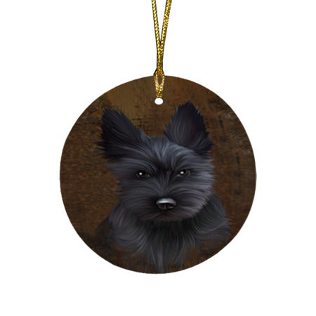Rustic Scottish Terrier Dog Round Flat Christmas Ornament RFPOR54469
