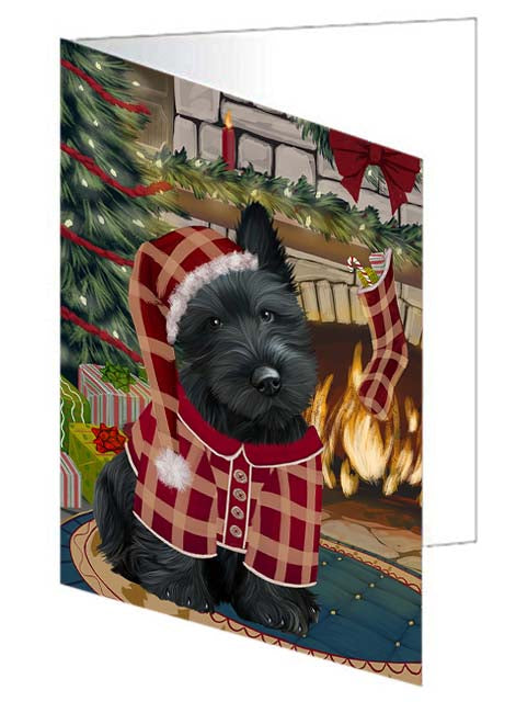 The Stocking was Hung Scottish Terrier Dog Handmade Artwork Assorted Pets Greeting Cards and Note Cards with Envelopes for All Occasions and Holiday Seasons GCD71324