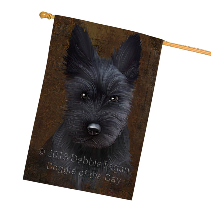 Rustic Scottish Terrier Dog House Flag FLG54676