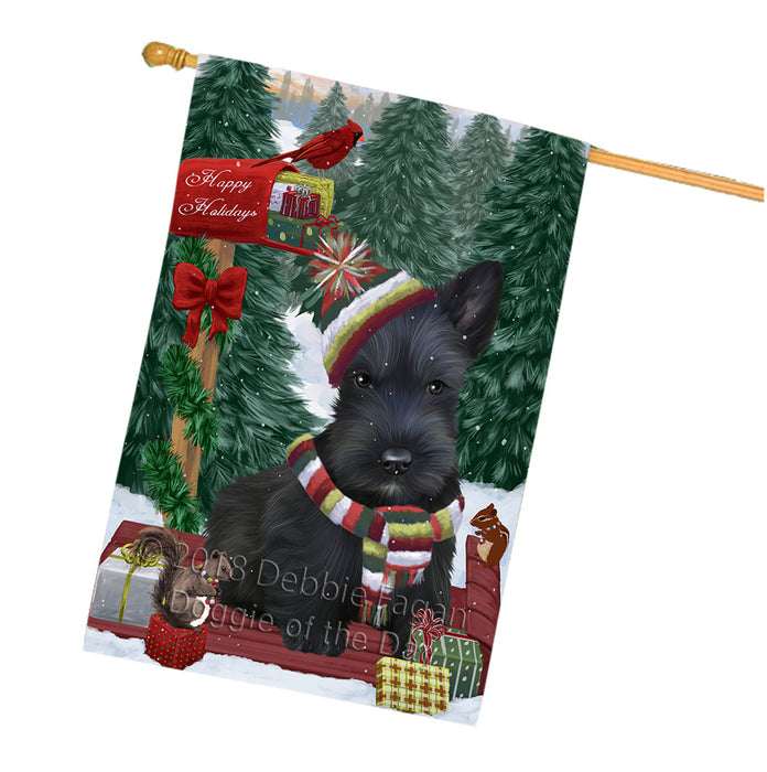 Merry Christmas Woodland Sled Scottish Terrier Dog House Flag FLG55454