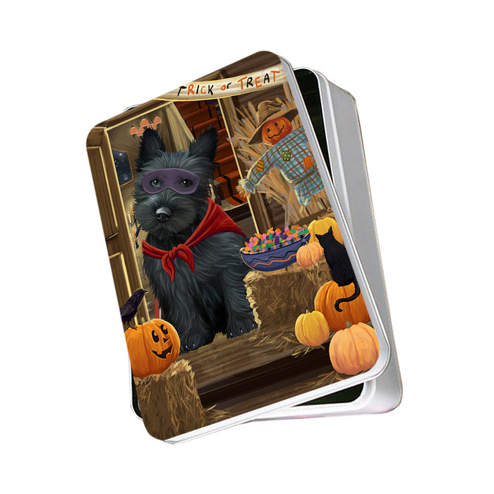 Enter at Own Risk Trick or Treat Halloween Scottish Terrier Dog Photo Storage Tin PITN53270