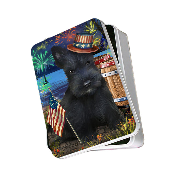 4th of July Independence Day Fireworks Scottish Terrier Dog at the Lake Photo Storage Tin PITN51219