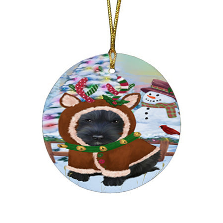 Christmas Gingerbread House Candyfest Scottish Terrier Dog Round Flat Christmas Ornament RFPOR56893