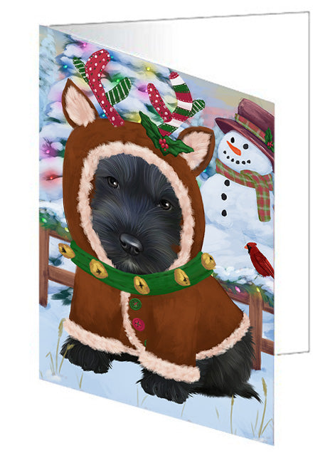 Christmas Gingerbread House Candyfest Scottish Terrier Dog Handmade Artwork Assorted Pets Greeting Cards and Note Cards with Envelopes for All Occasions and Holiday Seasons GCD74126