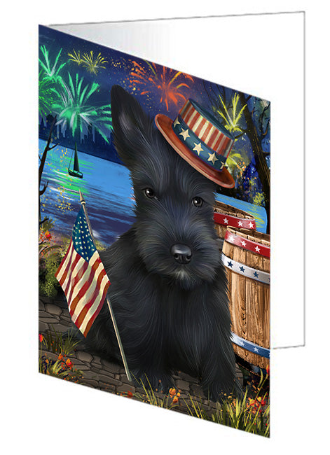 4th of July Independence Day Fireworks Scottish Terrier Dog at the Lake Handmade Artwork Assorted Pets Greeting Cards and Note Cards with Envelopes for All Occasions and Holiday Seasons GCD57686