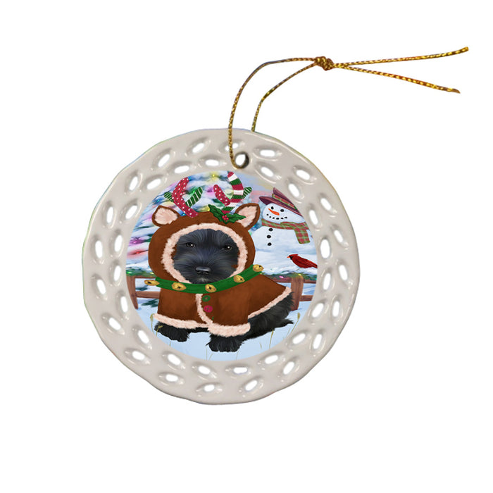 Christmas Gingerbread House Candyfest Scottish Terrier Dog Ceramic Doily Ornament DPOR56893