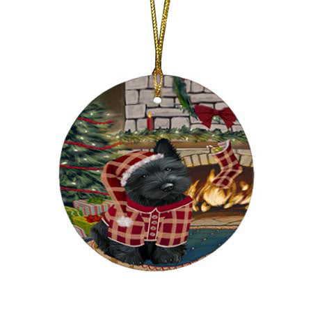 The Stocking was Hung Scottish Terrier Dog Round Flat Christmas Ornament RFPOR55959