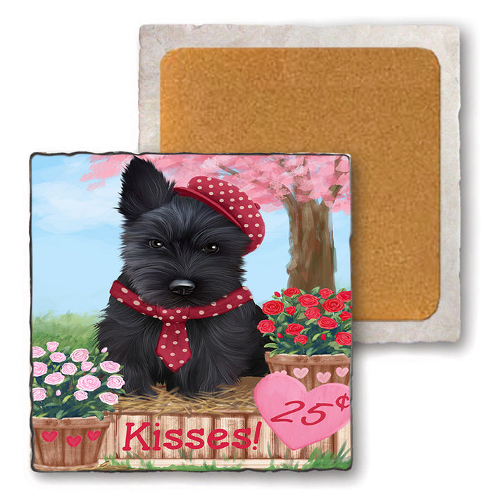 Rosie 25 Cent Kisses Scottish Terrier Dog Set of 4 Natural Stone Marble Tile Coasters MCST51022