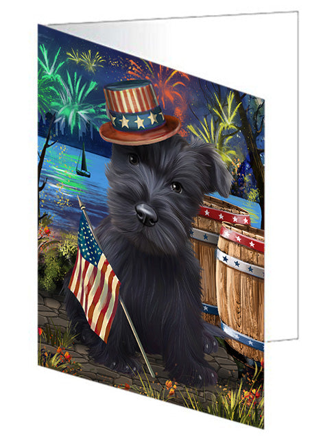 4th of July Independence Day Fireworks Scottish Terrier Dog at the Lake Handmade Artwork Assorted Pets Greeting Cards and Note Cards with Envelopes for All Occasions and Holiday Seasons GCD57689