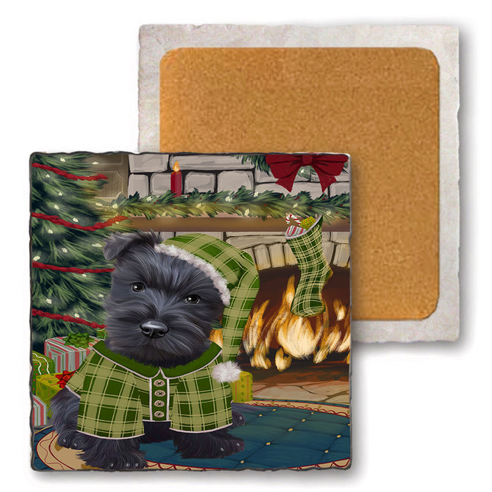 The Stocking was Hung Scottish Terrier Dog Set of 4 Natural Stone Marble Tile Coasters MCST50604