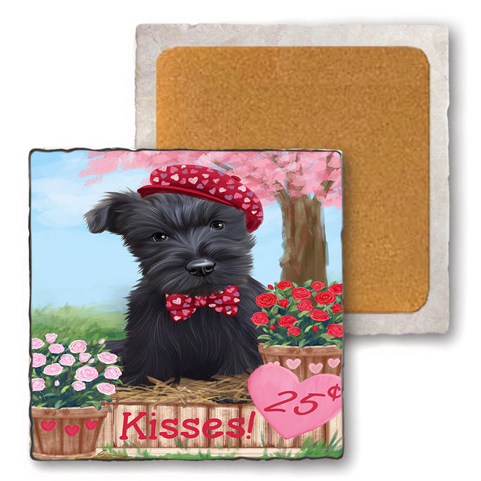 Rosie 25 Cent Kisses Scottish Terrier Dog Set of 4 Natural Stone Marble Tile Coasters MCST51023