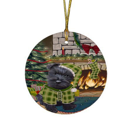 The Stocking was Hung Scottish Terrier Dog Round Flat Christmas Ornament RFPOR55960