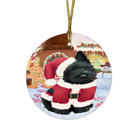 Christmas Gingerbread House Candyfest Scottish Terrier Dog Round Flat Christmas Ornament RFPOR56894