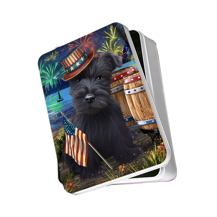 4th of July Independence Day Fireworks Scottish Terrier Dog at the Lake Photo Storage Tin PITN51220