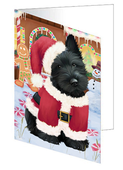Christmas Gingerbread House Candyfest Scottish Terrier Dog Handmade Artwork Assorted Pets Greeting Cards and Note Cards with Envelopes for All Occasions and Holiday Seasons GCD74129