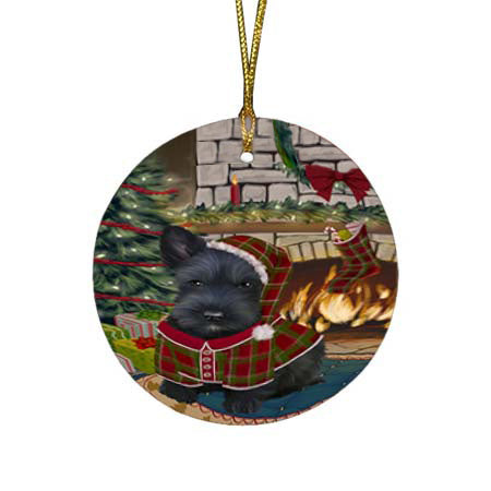 The Stocking was Hung Scottish Terrier Dog Round Flat Christmas Ornament RFPOR55961
