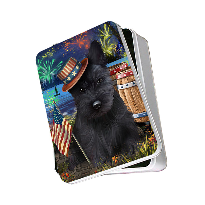 4th of July Independence Day Fireworks Scottish Terrier Dog at the Lake Photo Storage Tin PITN51221