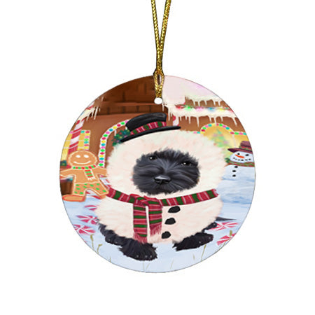 Christmas Gingerbread House Candyfest Scottish Terrier Dog Round Flat Christmas Ornament RFPOR56895