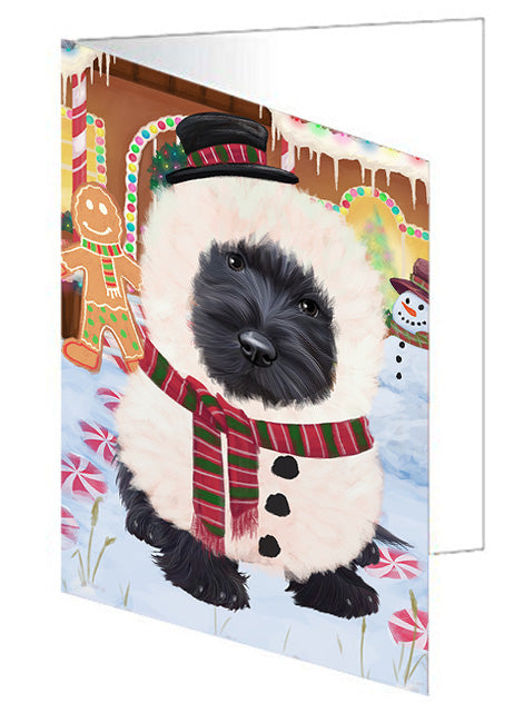 Christmas Gingerbread House Candyfest Scottish Terrier Dog Handmade Artwork Assorted Pets Greeting Cards and Note Cards with Envelopes for All Occasions and Holiday Seasons GCD74132