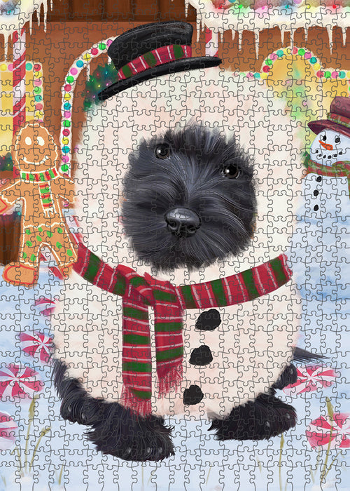 Christmas Gingerbread House Candyfest Scottish Terrier Dog Puzzle with Photo Tin PUZL94356