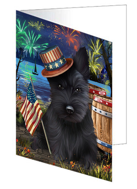 4th of July Independence Day Fireworks Scottish Terrier Dog at the Lake Handmade Artwork Assorted Pets Greeting Cards and Note Cards with Envelopes for All Occasions and Holiday Seasons GCD57692