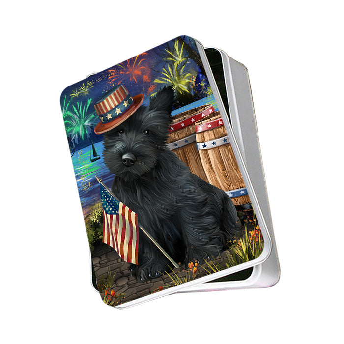 4th of July Independence Day Fireworks Scottish Terrier Dog at the Lake Photo Storage Tin PITN51222