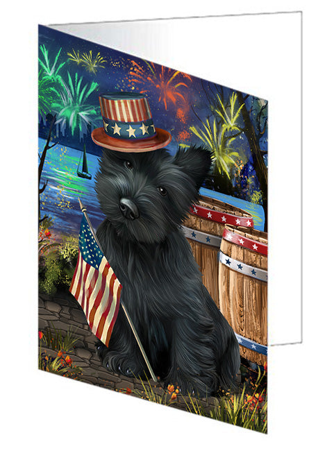 4th of July Independence Day Fireworks Scottish Terrier Dog at the Lake Handmade Artwork Assorted Pets Greeting Cards and Note Cards with Envelopes for All Occasions and Holiday Seasons GCD57695
