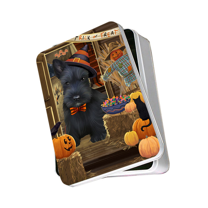 Enter at Own Risk Trick or Treat Halloween Scottish Terrier Dog Photo Storage Tin PITN53273
