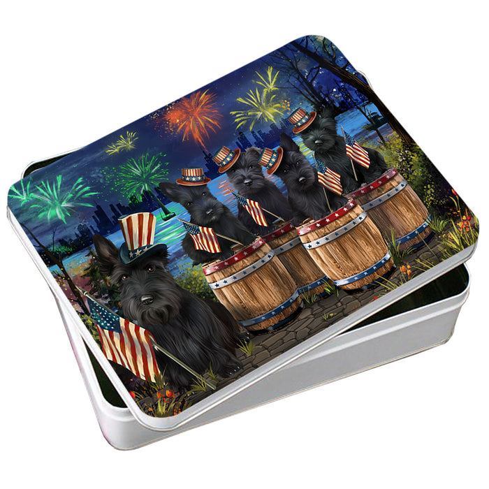 4th of July Independence Day Fireworks Scottish Terriers at the Lake Photo Storage Tin PITN51052