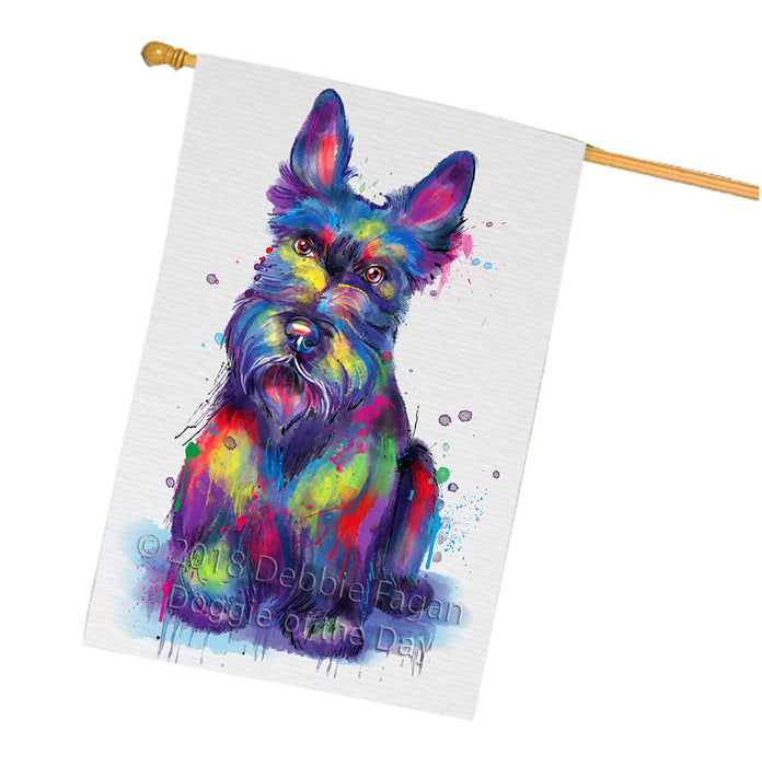 Watercolor Scottish Terrier Dog House Flag FLG65126