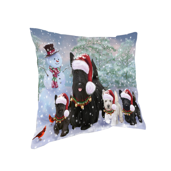 Christmas Running Family Scottish Terrier Dogs Pillow PIL83700