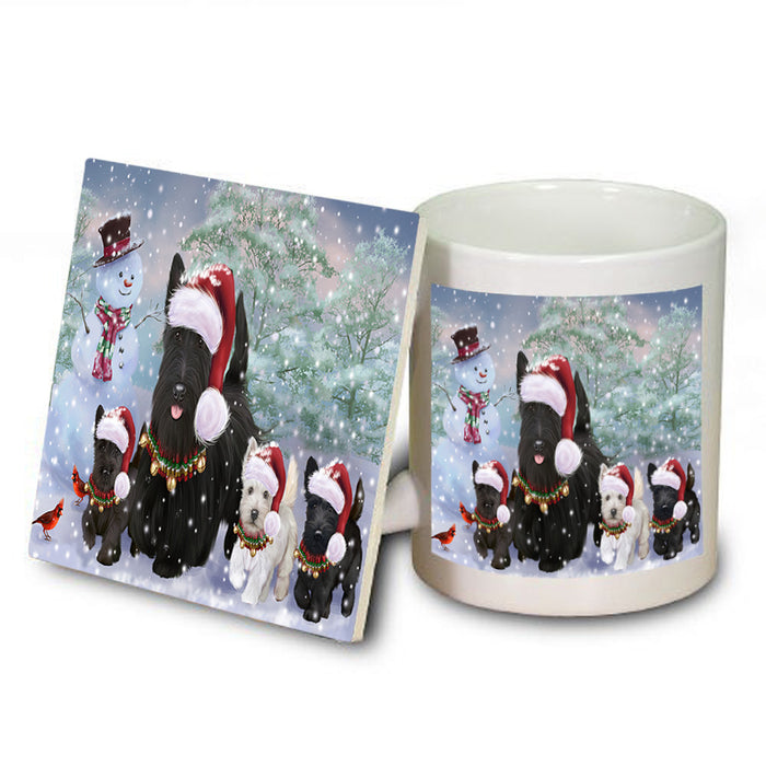 Christmas Running Family Scottish Terrier Dogs Mug and Coaster Set MUC57128