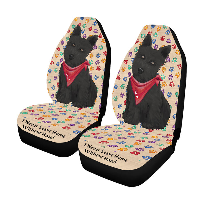 Personalized I Never Leave Home Paw Print Scottish Terrier Dogs Pet Front Car Seat Cover (Set of 2)